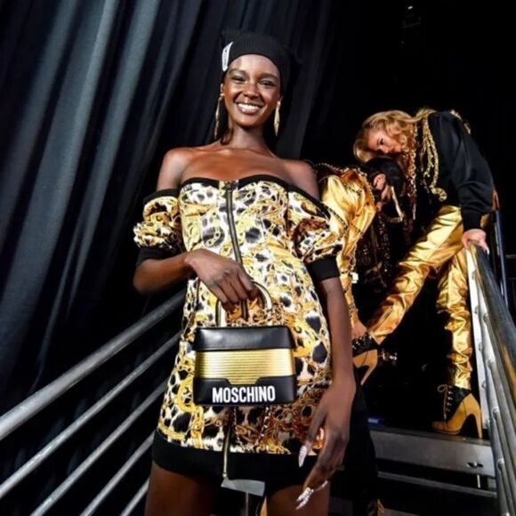 H&M x Moschino TV Mini Gold Black Dress Chain Print Size 0 - Picture 1 of 15